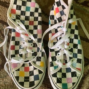 VANS high top colored checkered sneakers.